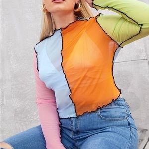 Plus Seam Trim Colorblock MeshTop (without bra)